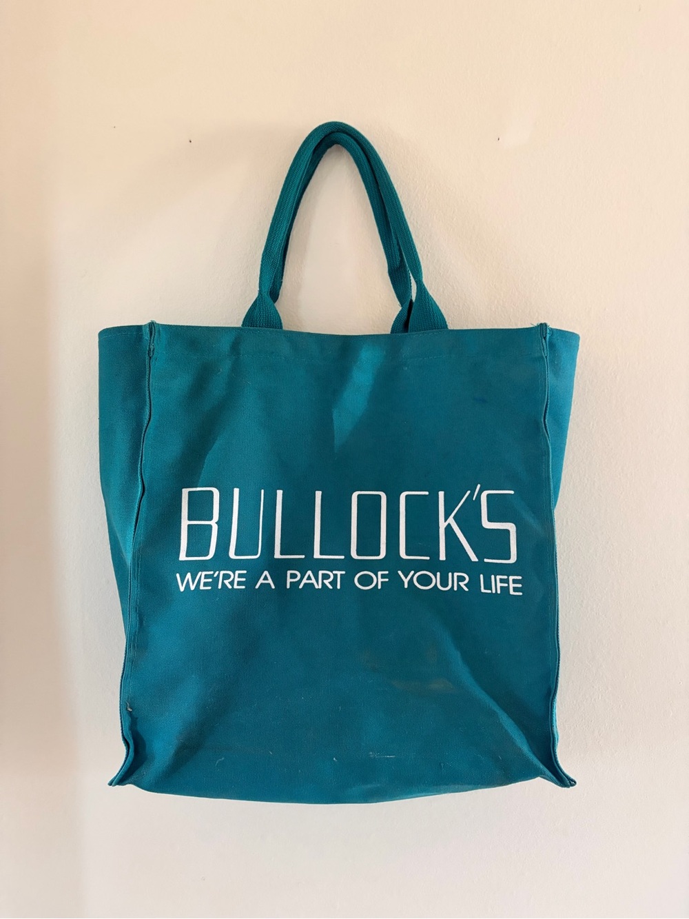 Vintage 1980s Bullock's Department Store Canvas Tote Bag Teal Retro Advertising
